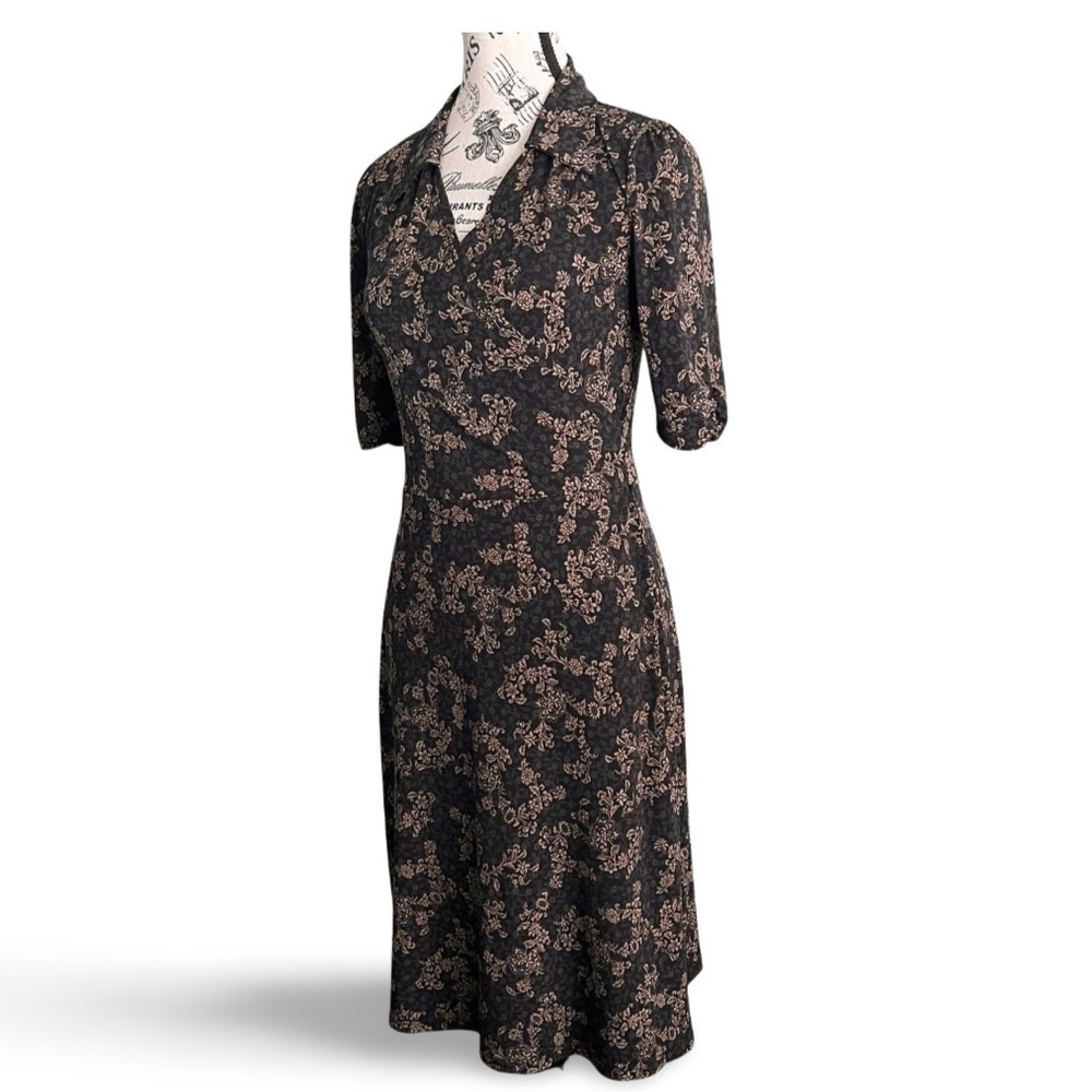 🇨🇦 Historia Black Witchy Dark Floral Midi Dress Size Small - Picture 5 of 7